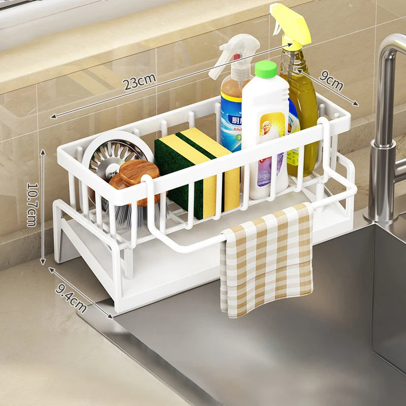 Kitchen Sponge Rack Drain Water Place Dish Soap Organize Rags Multi Functional Large Capacity Countertop and Store Items