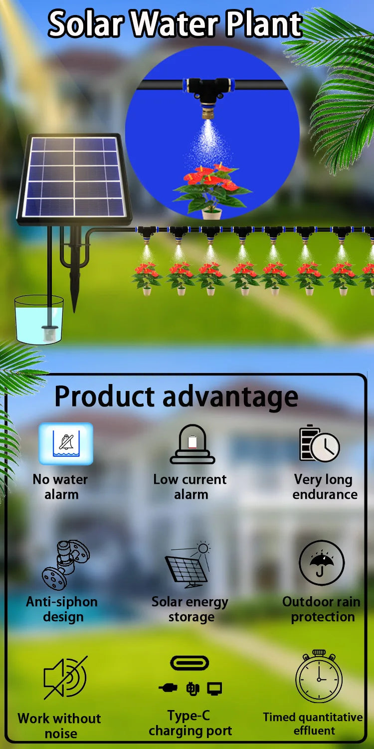 Solar Irrigation System for Garden Plant Automatic Drip Irrigation System DIY Garden Watering System Drip Hose Irrigation