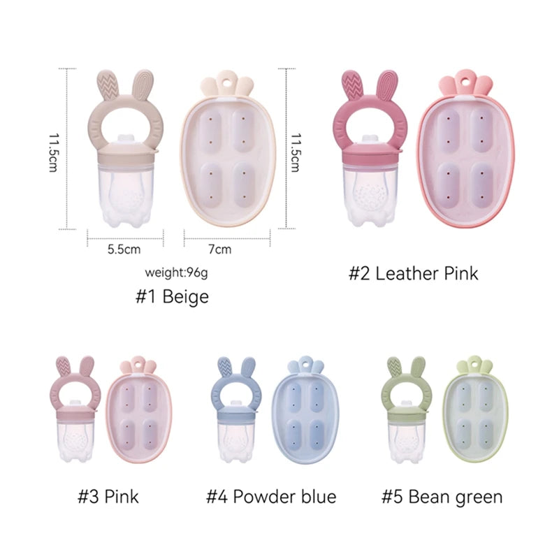 Bunny Animal Design Fruit Feeder Set Breast Milk Freezer Tray Food Soup Silicone Freezer Tray BPA Free Silicone Popsicle Mold