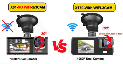 3Camera Dash Cam For Car Camera 1080P Video Recorder WIFI Car DVR 2lens Front Rear View Camera Night Vision Car Accessories