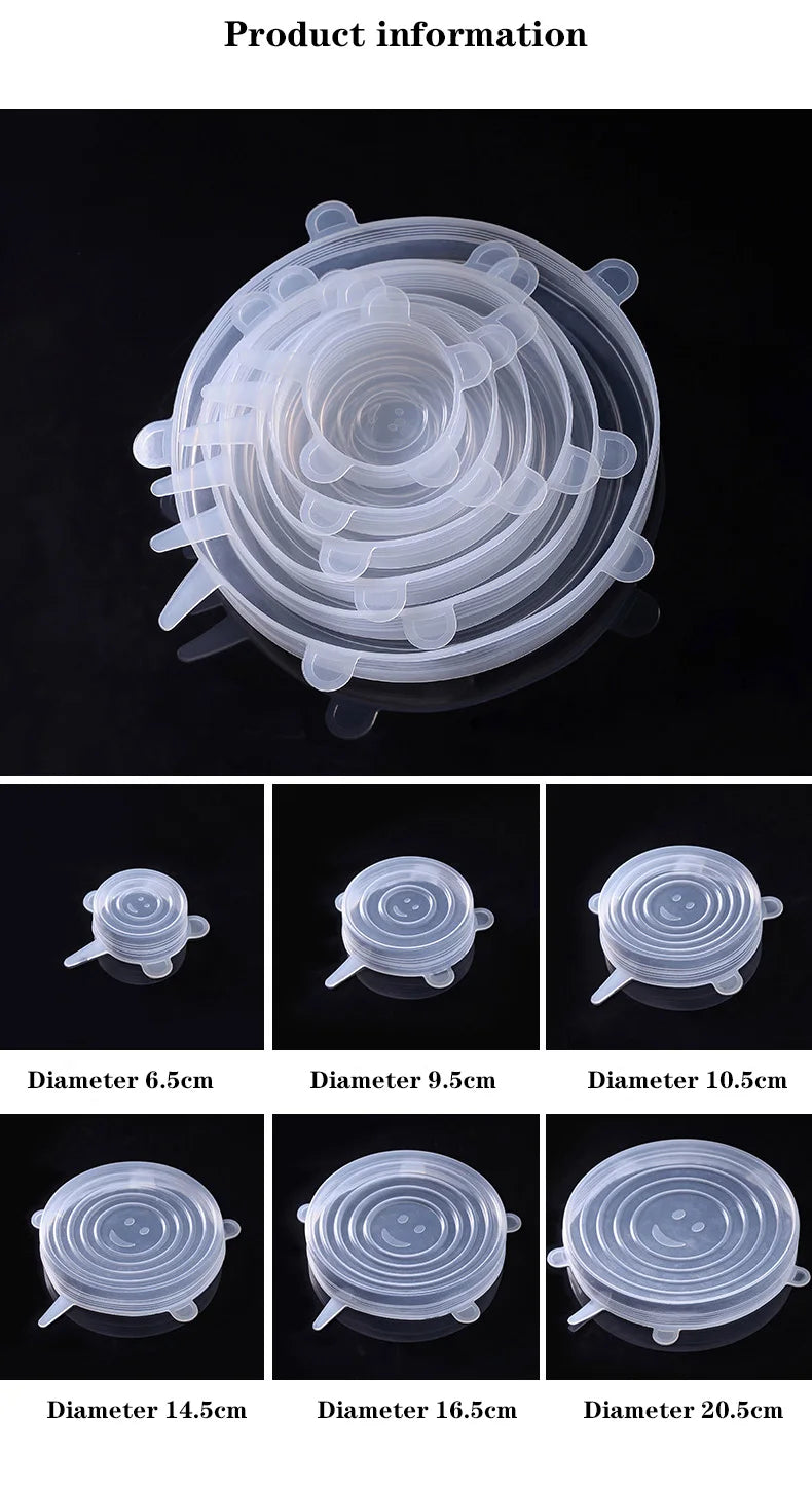 6PCS Adaptable Lid Silicone Cover Food Caps Elastic Stratchy Fresh Microwave Lids Stretch Silicone Cover for Kitchen Accessories