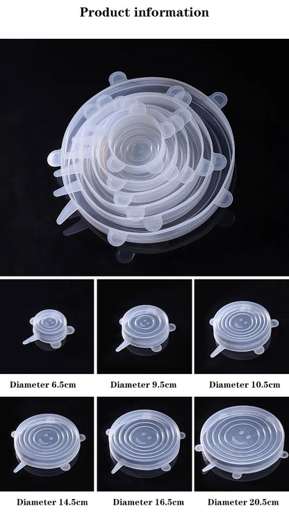 6PCS Adaptable Lid Silicone Cover Food Caps Elastic Stratchy Fresh Microwave Lids Stretch Silicone Cover for Kitchen Accessories