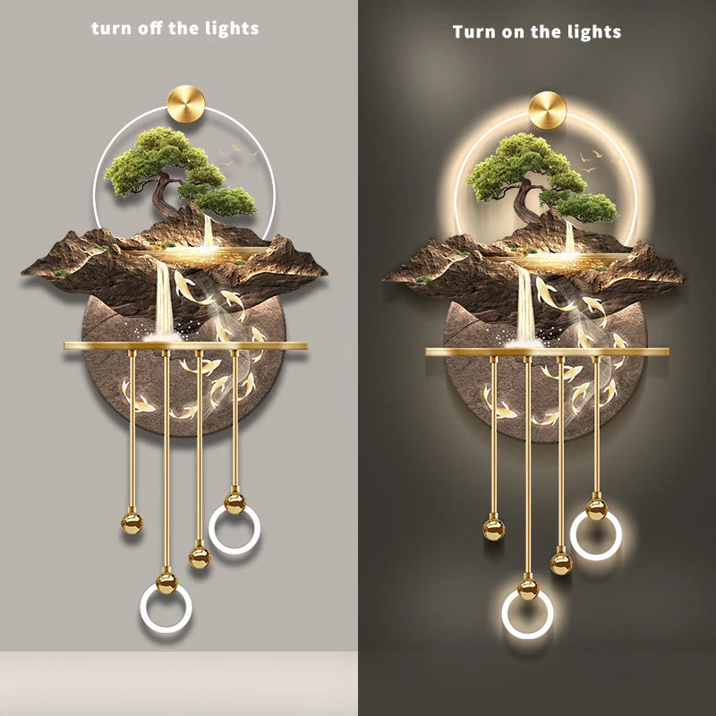 Entrance Decoration Pendant Lamps Luxury Abstract Plant Corridor Hanging Painting TV Background Wall Painting With  Light Lustre