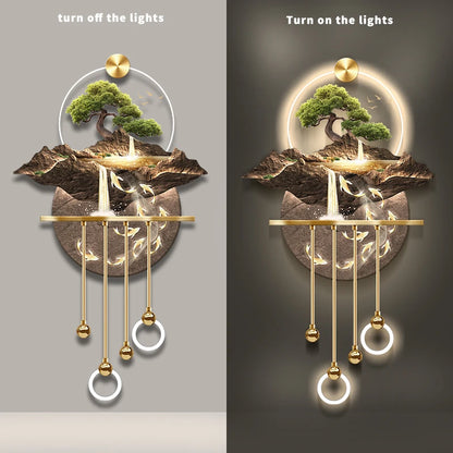 Entrance Decoration Pendant Lamps Luxury Abstract Plant Corridor Hanging Painting TV Background Wall Painting With  Light Lustre