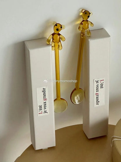 Calla Lily Animals Cartoon Bear Glass Spoon Dessert Spoon Coffee Glass Stir Spoon  Long Handle Spoon Yogurt Spoon
