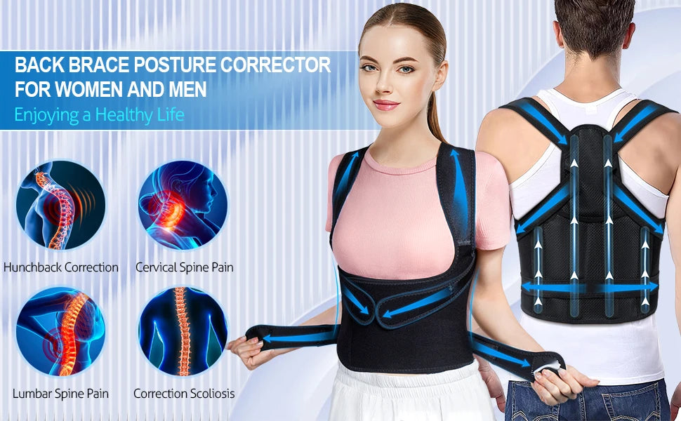 1pcs Back Brace for Women & Men - Adjustable Back Brace for Hunchback - Upper & Lower Back Support, Comfortable & Breathable