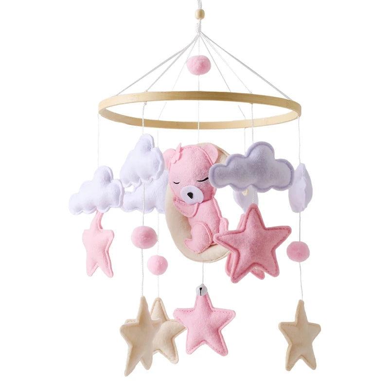 Baby Crib Mobile Rattle Toy 0-12Months Infant Soft Felt Teddy Velvet Pink Bear Bed Bell Hanging Toy Holder Bracket Crib Girl Toy