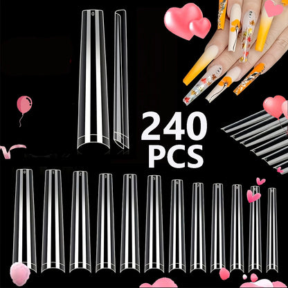 240PCS Short Almond Nail Tips Soft Gel Pre-Shaped Acrylic Nail Tips Half Matte Full Cover Nail Tips Clear Gelly Press on Nail