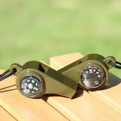 3 in 1 Camping Hiking Emergency Survival Whistle with Compass,Thermometer,Outdoor Whistle Camping Tools ArmyGreen Color