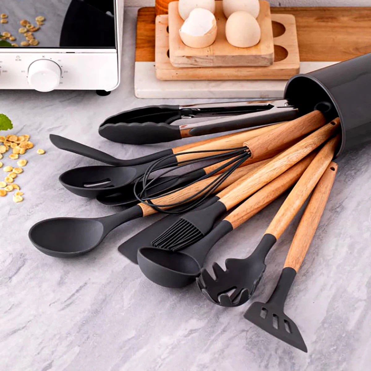 12Pcs Silicone Cooking Utensils Set For Non-stick Cookware Black Kitchen Cuisine Outils Cookware Heat Resistant Accessoires
