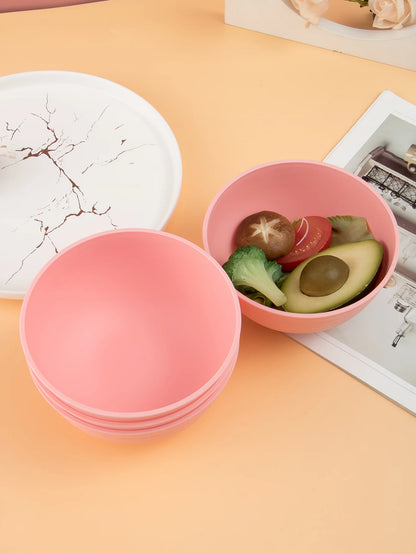 4/6/8pcs Pink cereal bowl Reusable household plastic dinner bowl can hold food dessert cereal outdoor camping bowl