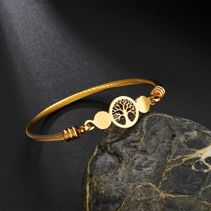 Religion Catholicism San Benito Rosary Bracelet Women Stainless steel Open Cuff Heart Life Tree Bracelet Christian Jewelry Gift