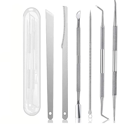 6pcs Stainless Steel Manicure Pedicure Knife To Remove Dead Skin Calluses Thick Hard Nail Clippers Acne Needle Pick Tool Set