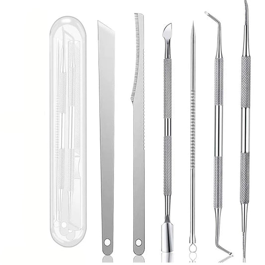 6pcs Stainless Steel Manicure Pedicure Knife To Remove Dead Skin Calluses Thick Hard Nail Clippers Acne Needle Pick Tool Set