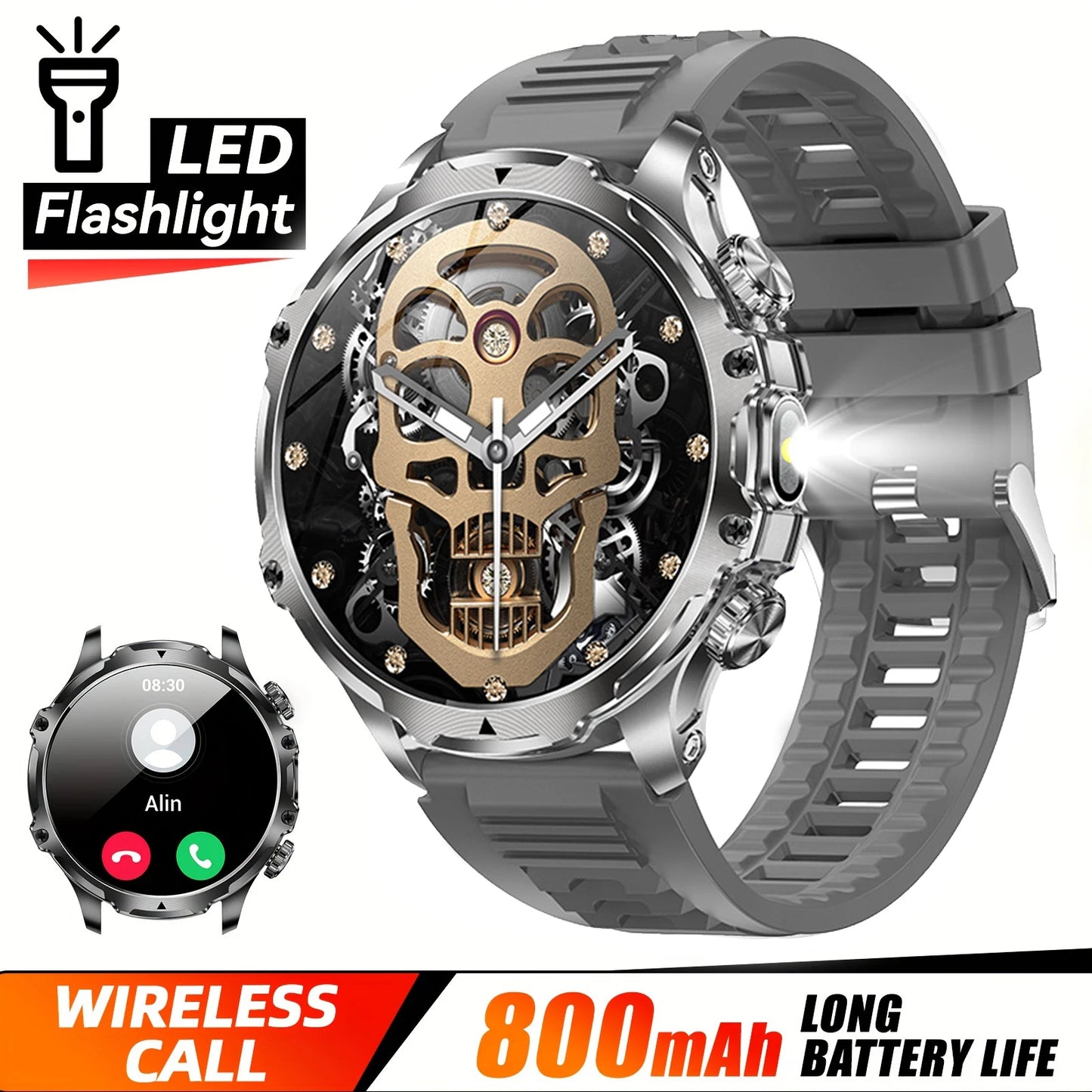 2025 Outdoor Sports Fitness Tracker Smart Watch 1.85 Inch HD Alomed 800mAh Lithium Battery Bluetooth LED Flashlight Smart Watch