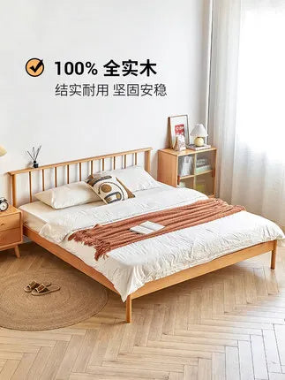 Solid wood bed 1.8 meters double  master bedroom Nordic room modern simple single bed 1.2m 1.5m