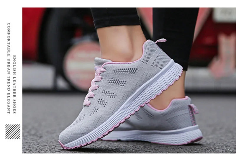 Women Casual Shoes Fashion Breathable Walking Mesh FlatShoesSneakers White Female Footwear