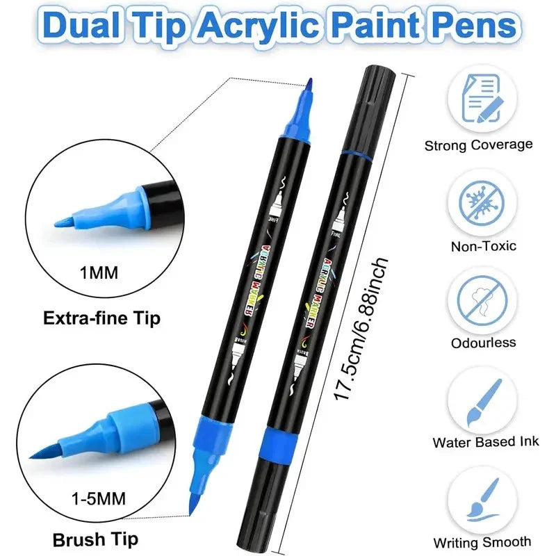 30/48/60 Colors Dual Tip Acrylic Paint Pens Markers Art Markers Set Drawing Markers for DIY Crafts Making Art Brush Set Supplies