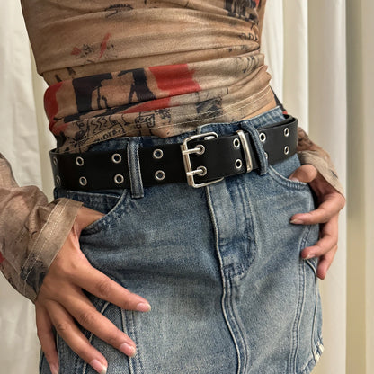 Women's Belt  Large size Double Hole Men Belt Punk Hip Hop Rock Style Subculture Y2K Belt Punch Free Belt for Men and Women