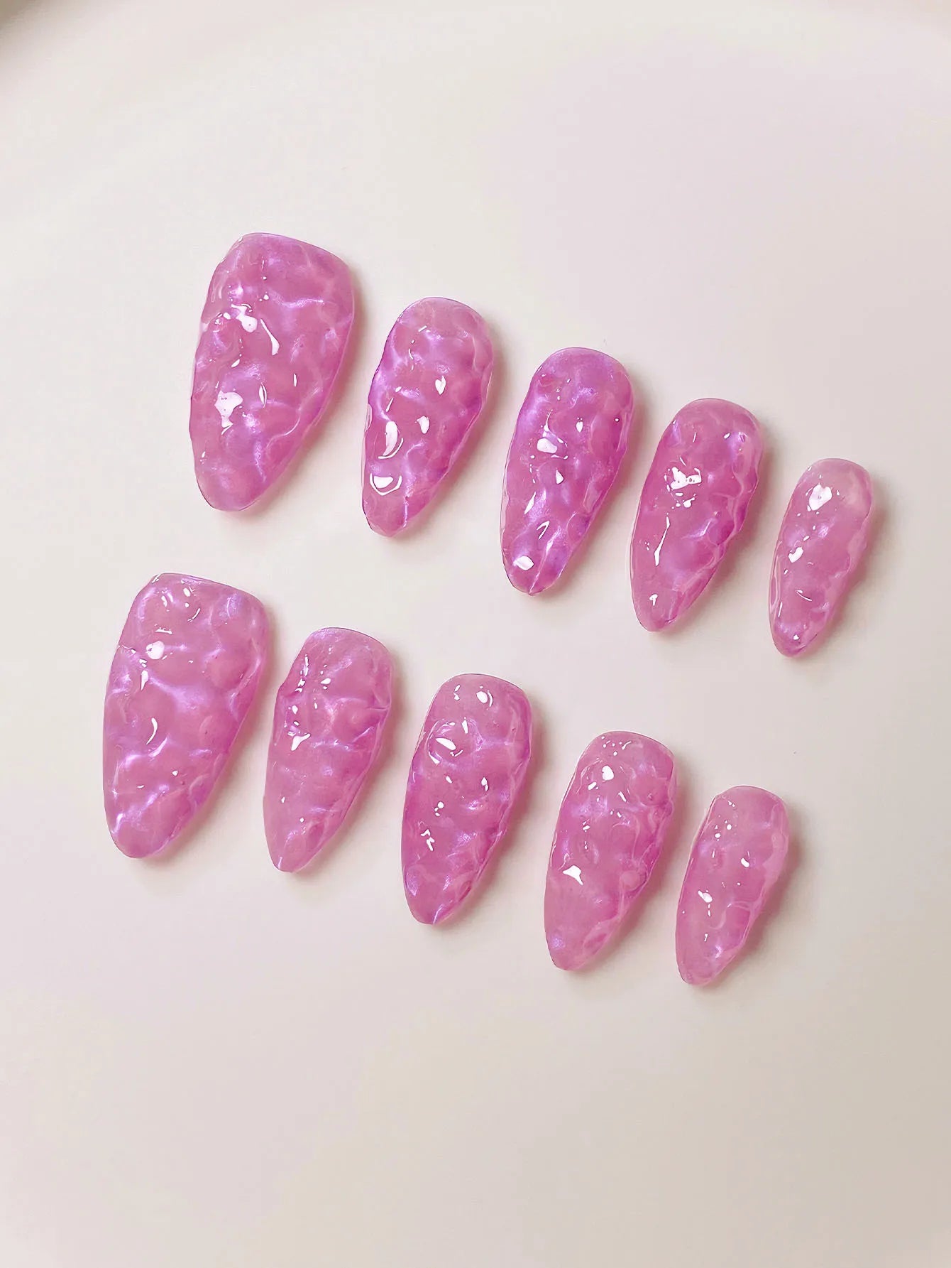 10 pure handmade almond nails in purple water ripple, simple gradient, press-on nail art.