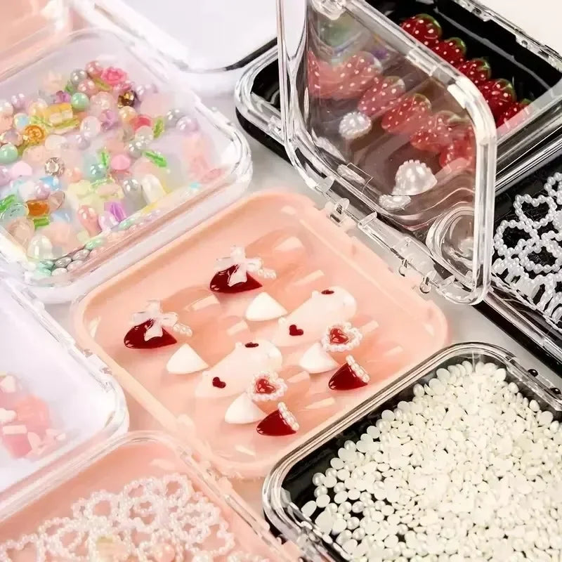 10PCS Press-On Nail Storage Acrylic Boxes with Adhesive Sheets Transparent Clear Nail Boxes Jewelry Storage Tool&Accessories