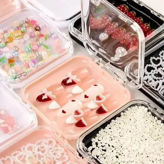 10PCS Press-On Nail Storage Acrylic Boxes with Adhesive Sheets Transparent Clear Nail Boxes Jewelry Storage Tool&Accessories