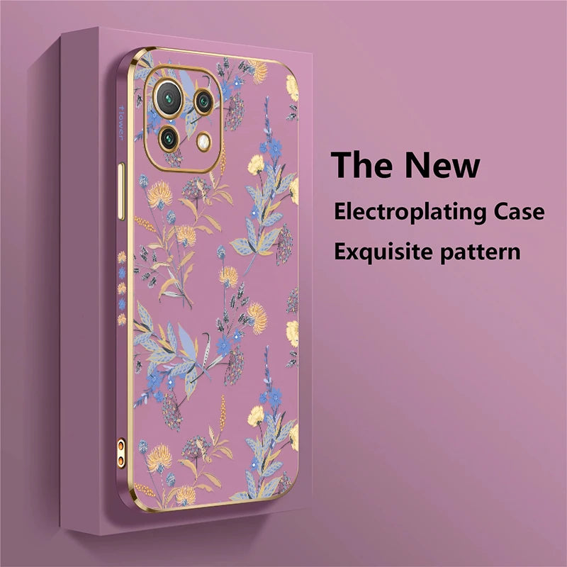 Shockproof Phone Case For Xiaomi Mi 13 13T 14T 14 Pro 12T 11i 2021 11X Pro 12 11 Lite 5G NE Flower Silicone Soft Plating Cover