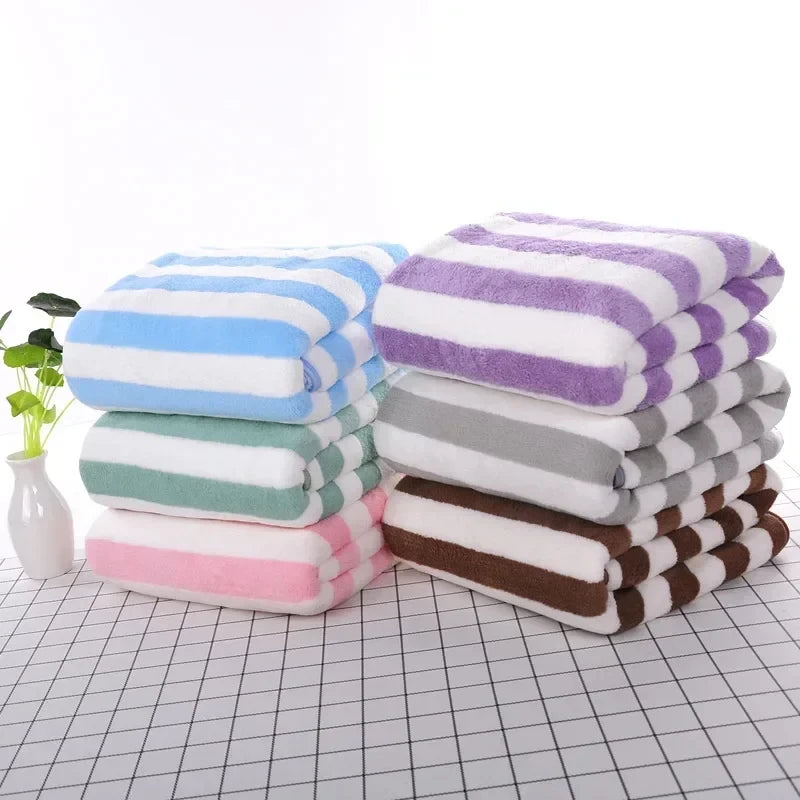Thick towel Absorbent Facial Towel Striped Coral Velvet Bath Towel Quick Drying Beach Towel Household motion bath bath towel