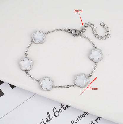 Silver Color New Design Plant Five Leaf Flower Bracelet Single sided Plum Blossom Stainless Steel Jewelry Women's Clover