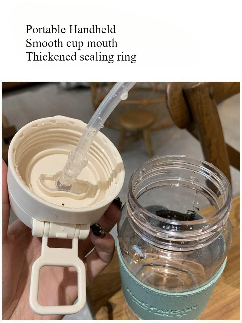 500ml Creative Water Bottle with Straw Portable Plastic Pop-Up Cover Water Cup for School Kids Leak-Proof Cute Drinking Bottle