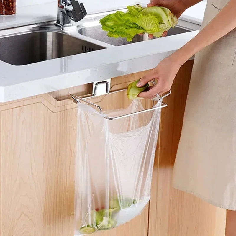 Kitchen Trash Rack Cabinet Door Bags Stainless Steel Closet Garbage Storage Holder