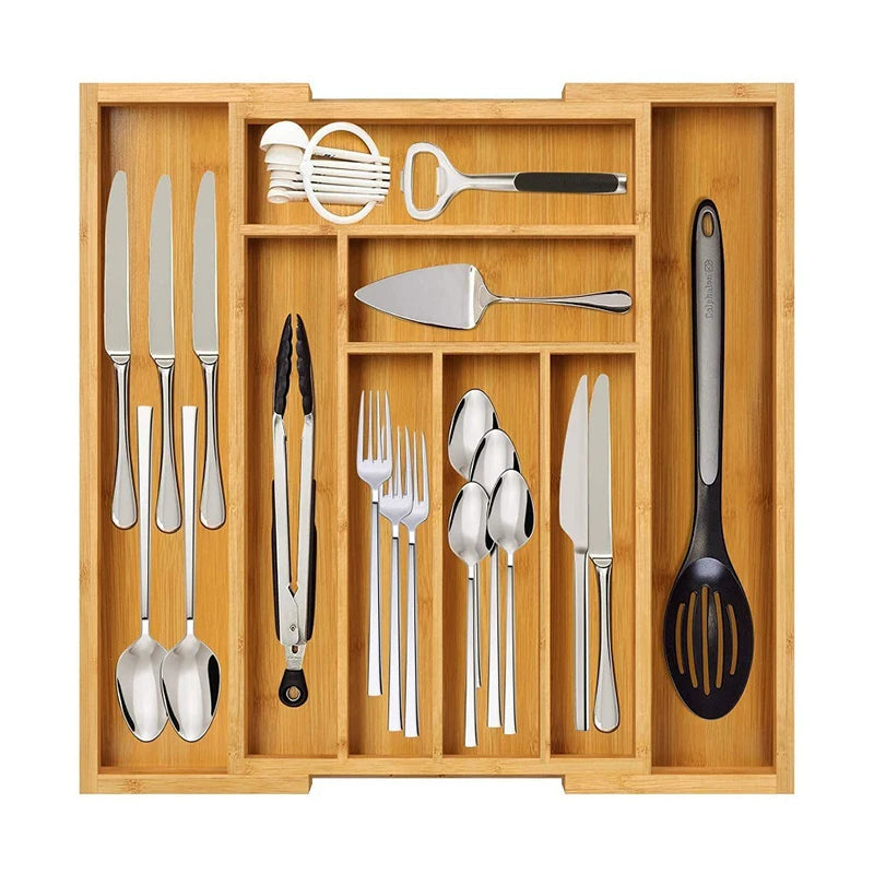Bamboo Expandable Drawer Tray for Utensils Holder Adjustable Cutlery Organizer Wood Drawer Dividers Organizer For Silverware