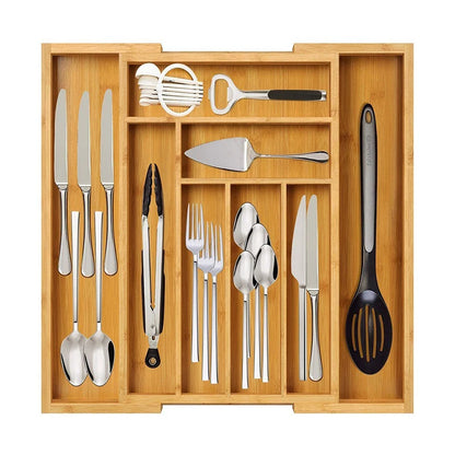 Bamboo Expandable Drawer Tray for Utensils Holder Adjustable Cutlery Organizer Wood Drawer Dividers Organizer For Silverware