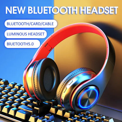 over-ear bluetooth headset wireless subwoofer headset folding card colorful luminous headset