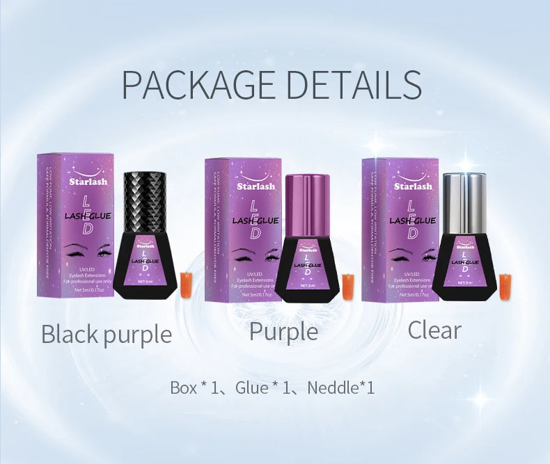 Starlash UV - 005 LED Lash Extension Glue | 1s/2s Fast Cure | 7 - 10 Weeks Hold | Waterproof & Sensitive - Safe