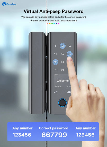 SmarDeer smart Lock with Sliding glass door Fingerprint Lock for Tuya Smart Home Aluminum Glass Door Electronic Lock