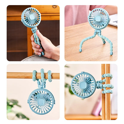 Stroller Fan Clip on For Baby Flexible Tripod  Rechargeable Battery Small Personal Fan Portable Fan for Travel Handheld Car Bed