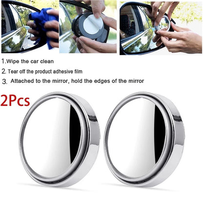 2Pcs 360 Degree Adjustable Blind Spot Mirror Car Auxiliary Rearview Convex Mirror Round Frame Wide Angle Mirrors for Car Reverse