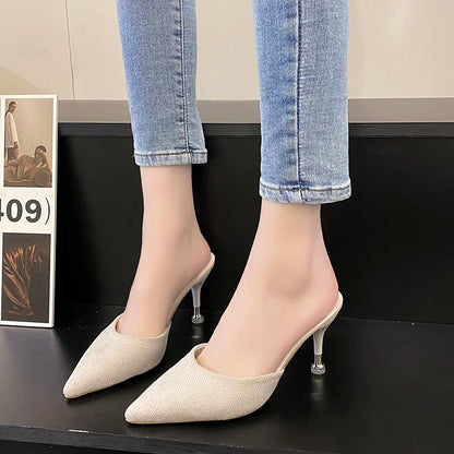 New Women's Slippers High Heel Closed Pointed Toe Shoes Sexy Ladies Heeled Sandals for Women
