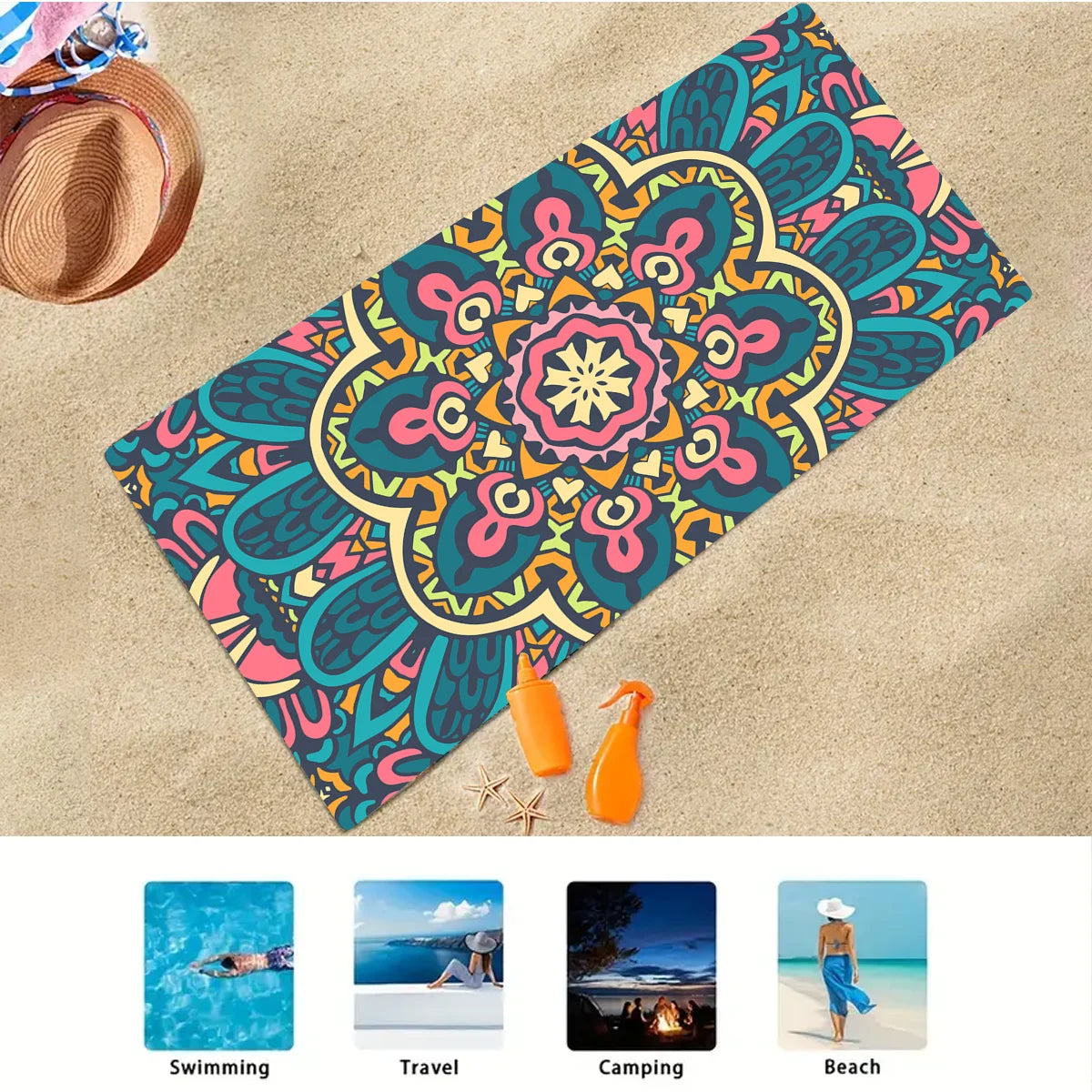 1PC Beach Towel Boho Design Bath Towels Extra Large Sand Free Quick Dry Travel Towels Gifts For Yoga Sports Adults