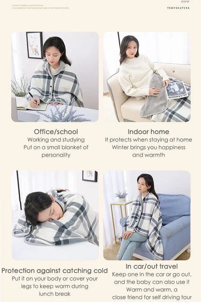 Thick Plaid Blanket Warm Winter Wearable Blanket Adults Office Travel Soft Fleece Throw Blankets With Button Home Shawl