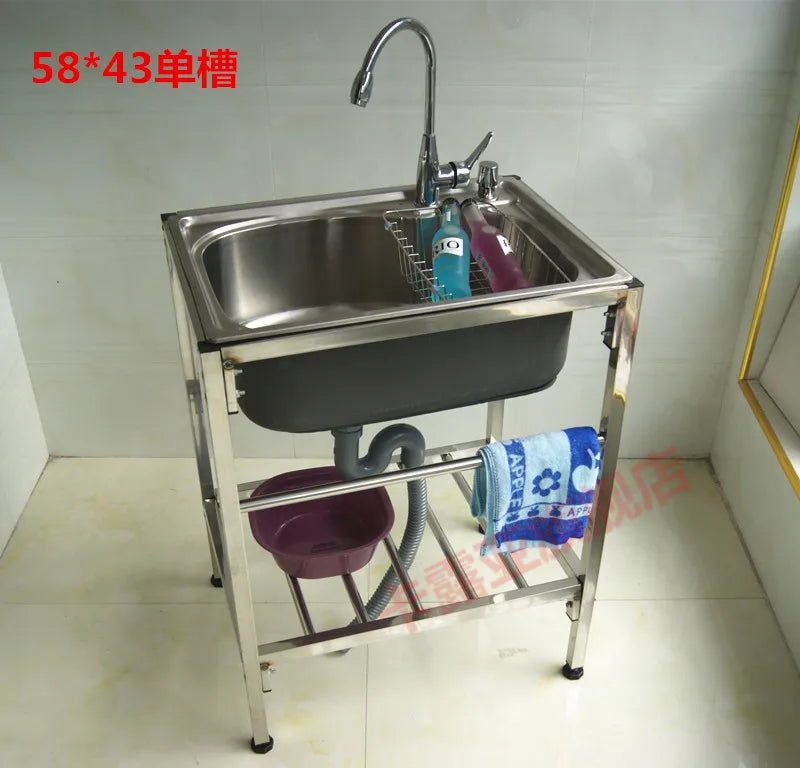 The kitchen is thick and simple, stainless steel sink, single sink, double sink, large single sink with bracket, water basin, ve