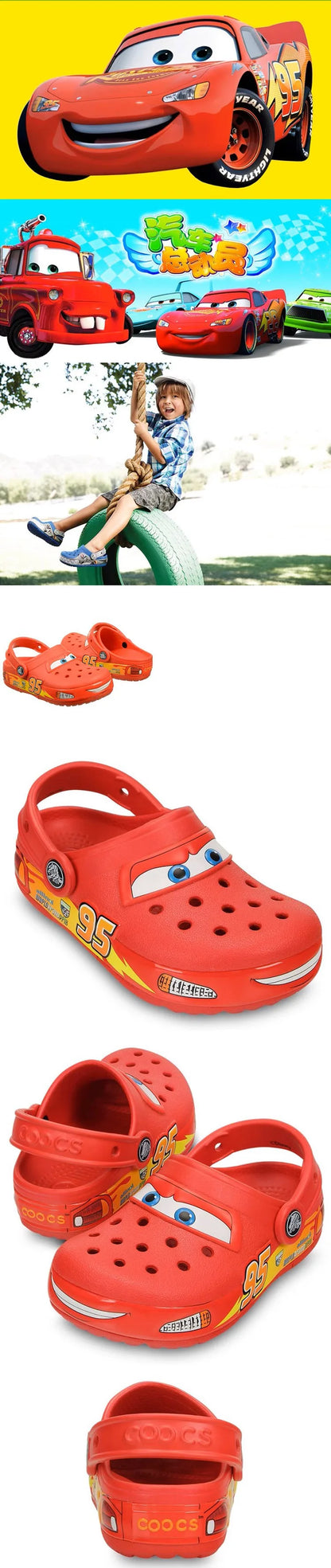 Disney Lightninged Mcqueen Pixar Waterproof Summer Slippers Outdoor Beach Holey Shoes Sandals EVA Flip Flops Gifts