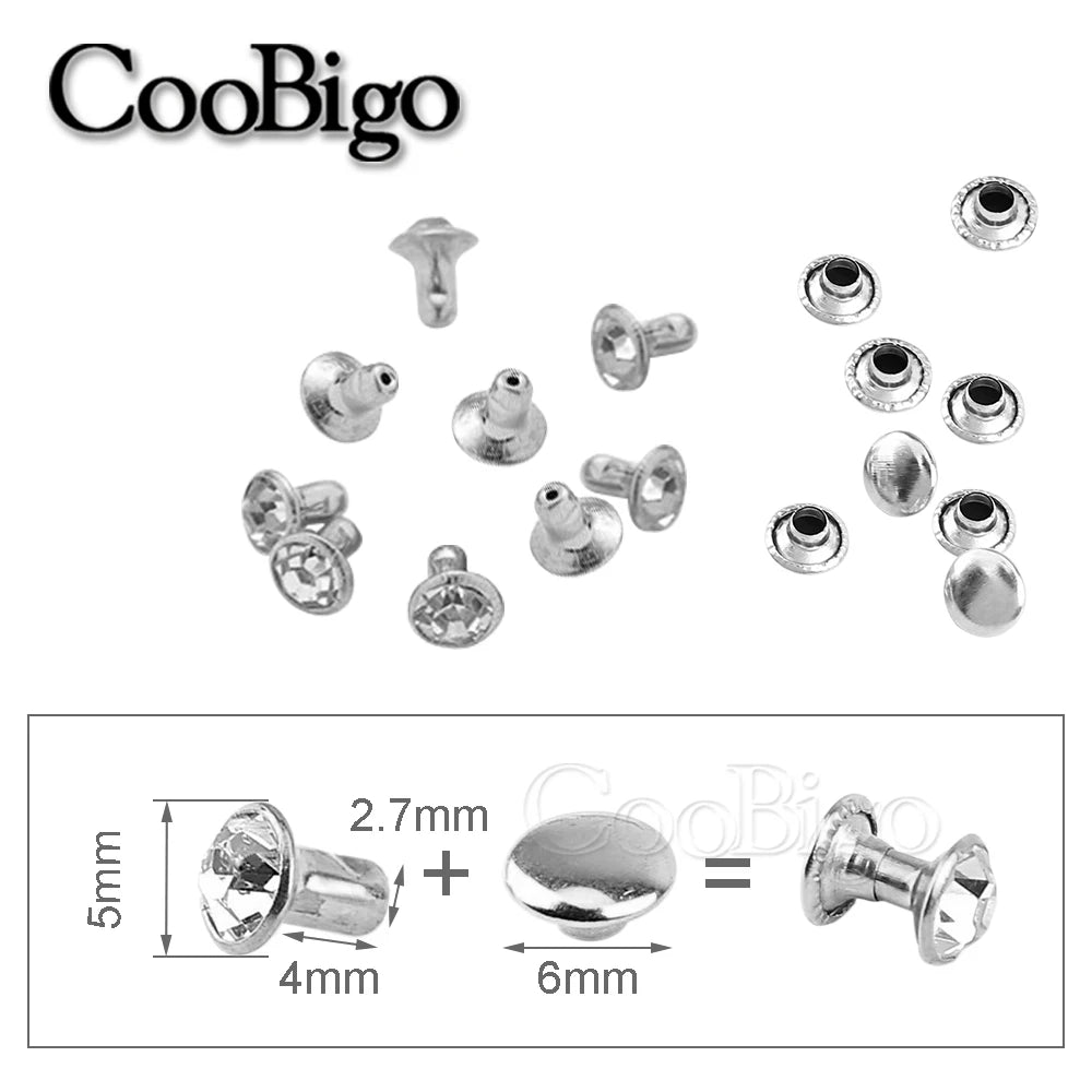 100sets Glass Crystal Double Cap Rivet Stud Rhinestone Nail Spike DIY Leathercraft Fashion Apparel Shoes Bags Decor Accessories