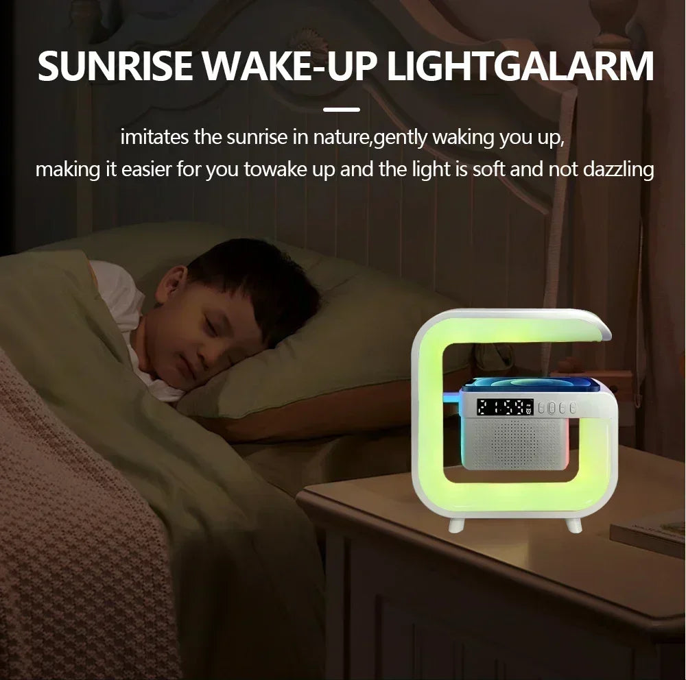 Multifunctional Atmosphere RGB Desk Clock Nightlight Wireless Charger Bluetooth Speakers for iPhone Samung Xiaomi Fast Charging