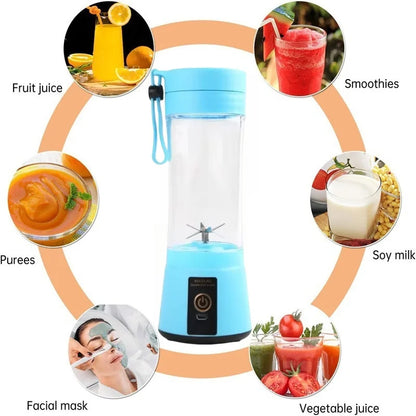 Portable Electric USB Juicer Blender Cup - Mini Blender for Shakes, Smoothies & Juice - 380ml, Six Blades - Blue