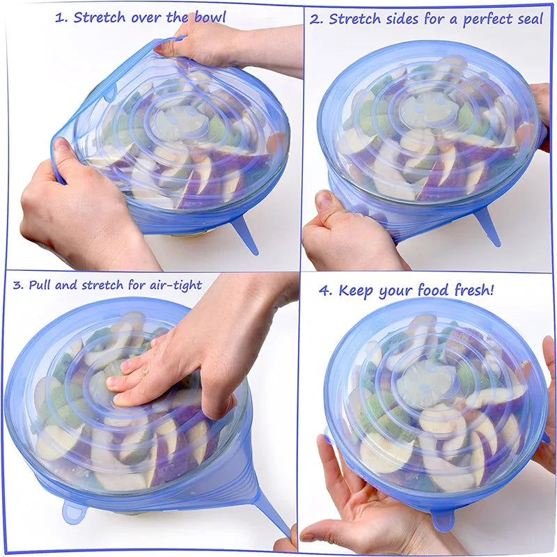 Silicone Stretch Food Covers Kitchen Fresh-keeping Lids Food Caps Elastic Expandable Microwave Airtight Plastic Wrap
