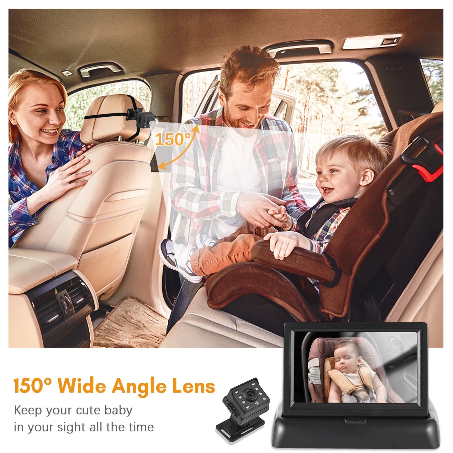 Baby Car Monitor 1080P Monitor Camera for Rear Facing Seat 4.3 Inch Folding Seat Mirror 150° Night Vision Baby Car Mirror Camera