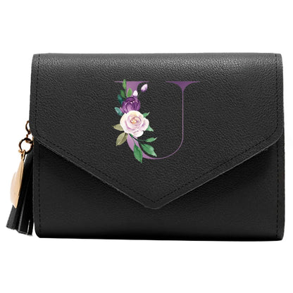 Wallet Women Rfid Blocking Small Compact Luxury Leather Pocket Wallet Ladies Mini Purse with ID Window Purple Letter Pattern