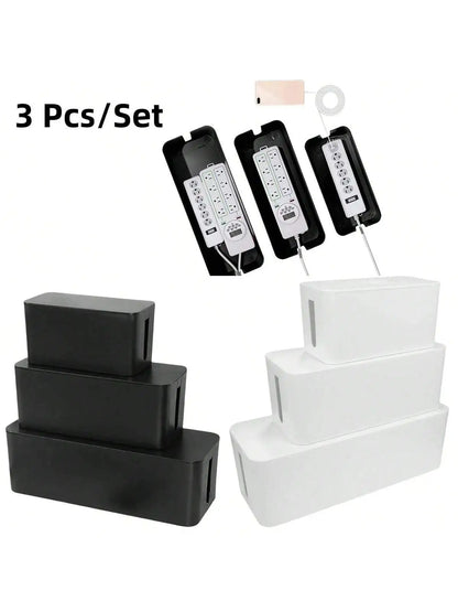 3 Pcs/Set Cable Management Boxes Organizer Strip Charger Wire Cable Storage Box Dust Large Storage Wires Keeper Holders